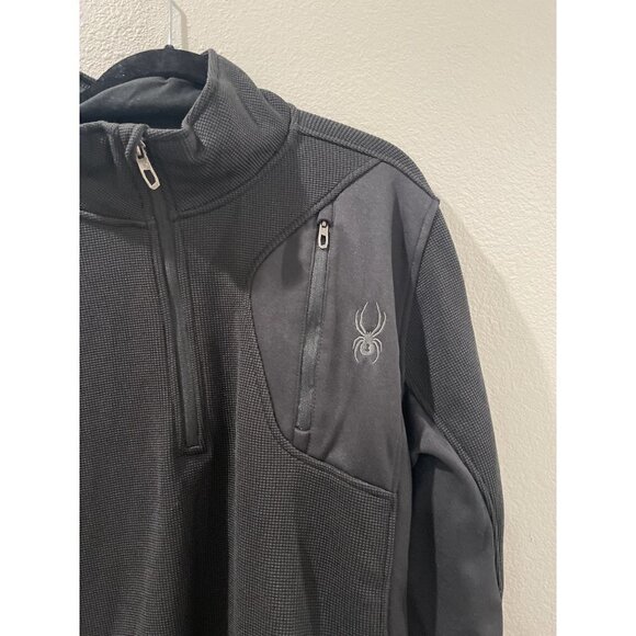 SPYDER MEN'S XL JACKET 1/4 ZIPPER BLACK POCKETS PULLOVER FLEECE LINED SIZE XL - Picture 2 of 7